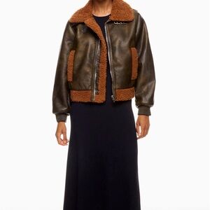 Blank NYC Olive Green Bomber Jacket with Brown Faux-Shearling Trim
